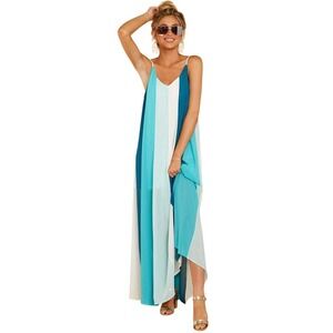 Entro High Tide Colorblock Maxi Dress Aqua Blue Size‎ L